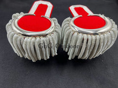 Marching Band Silver Moon Shoulder Epaulettes Heavy Silver Spiral Fringe Pair