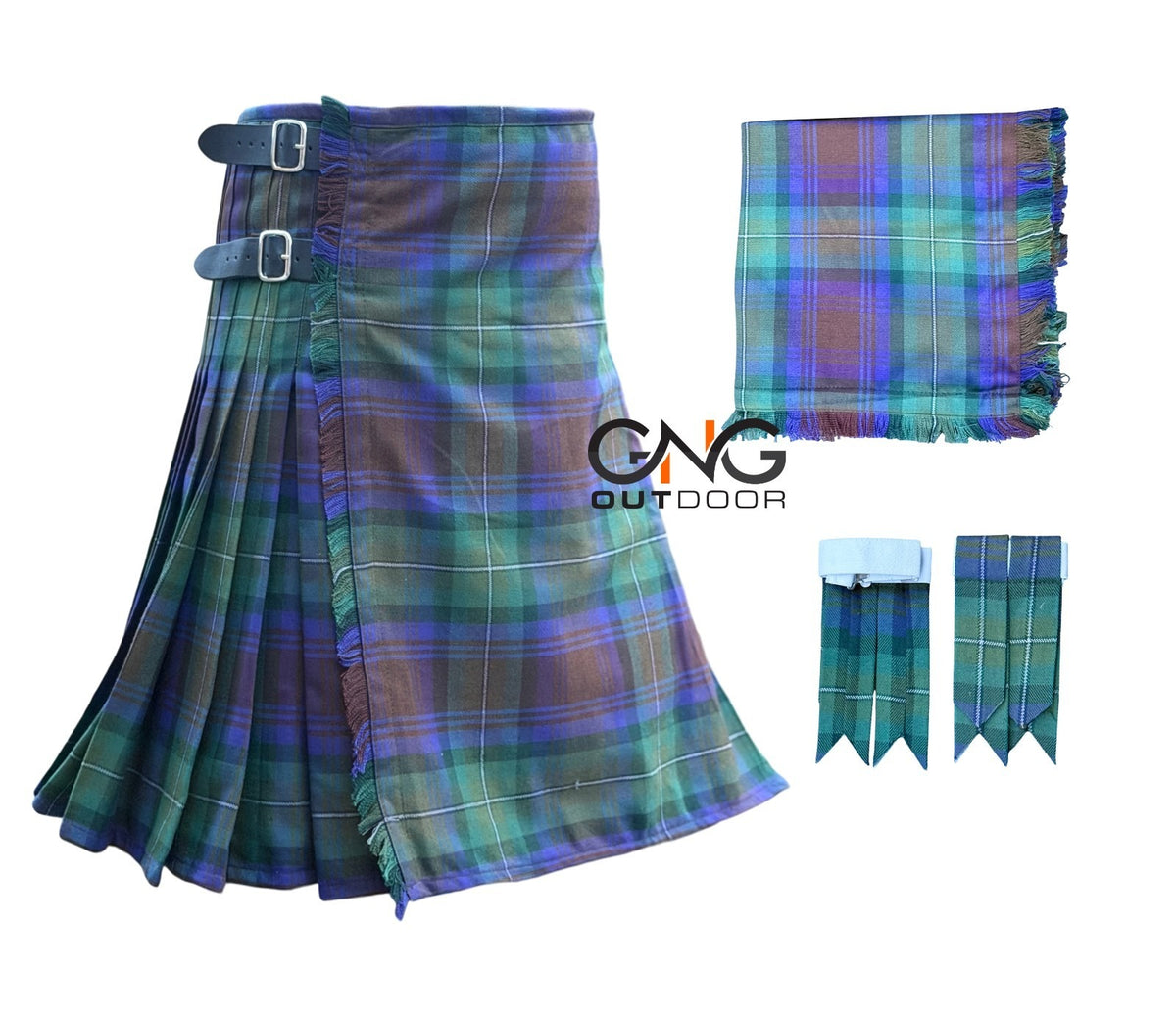 Scottish Isle of Skye 8 Yard Kilt for Men with Matching Flashes and Fly Plaid