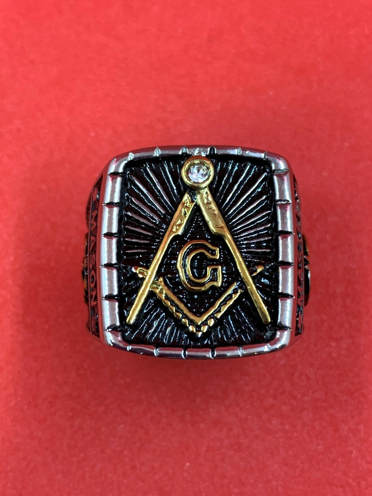 Master Mason Masonic Ring Stainless Steel Freemason Square & Compass Gold Tone Men’s Ring