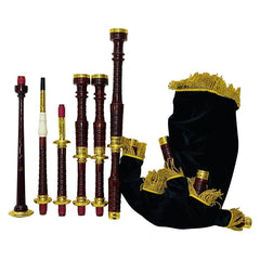 Great Highland Scottish Bagpipes Burgundy Rosewood with Gold Brass Mounts and Black Velvet Bag
