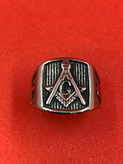 Masonic Square & Compass G Ring Stainless Steel Freemason Symbol Men’s Ring