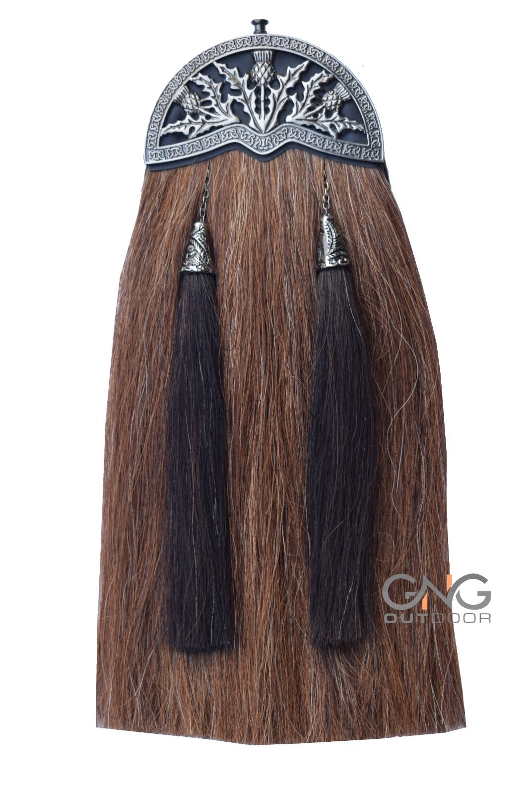 Brown Horse Hair Sporran 100% Original Two Black Tassels Bagpiper Kilt Sporran