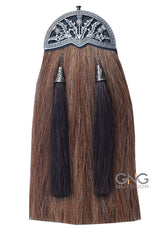 Brown Horse Hair Sporran 100% Original Two Black Tassels Bagpiper Kilt Sporran