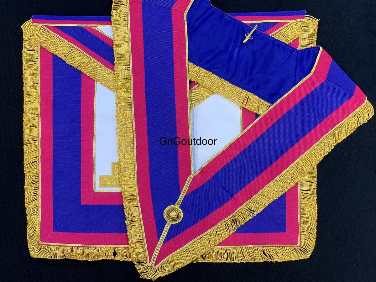 Masonic Mark Provincial Full Dress Lambskin Leather Apron & Collar Blue Red Gold Fringe Masonic Regalia