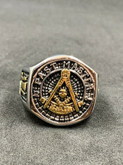 Men’s Past Master Masonic Ring Gold Tone Freemason York Rite Square & Compass Ring