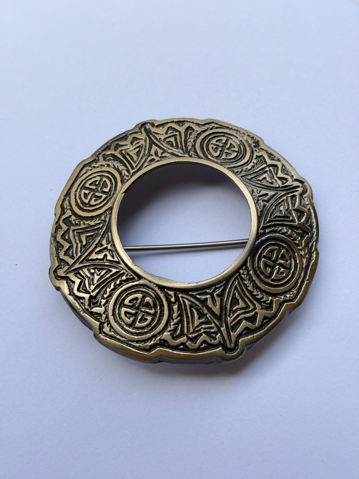 Scottish Brass Antique Celtic Fly Plaid Brooch - Antique Celtic Kilt Brooch