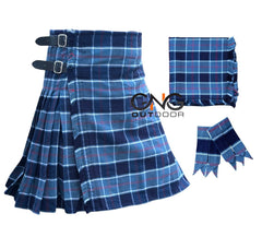 Scottish US Navy Tartan 8 Yard Kilt for Men with Matching Flashes and Fly Plaid