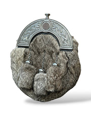 Men's Scottish Grey Fur Sporran 3 Tassels Kilt Sporran With Chain Belt