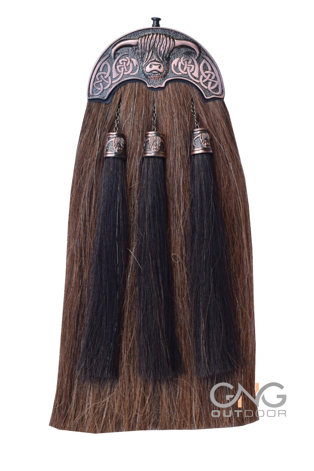 Brown Horse Hair Sporran Cow Cantle Three Black Tassels Bagpiper Kilt Sporran