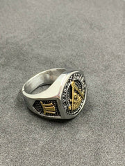 Men’s Past Master Masonic Ring Gold Tone Freemason York Rite Square & Compass Ring
