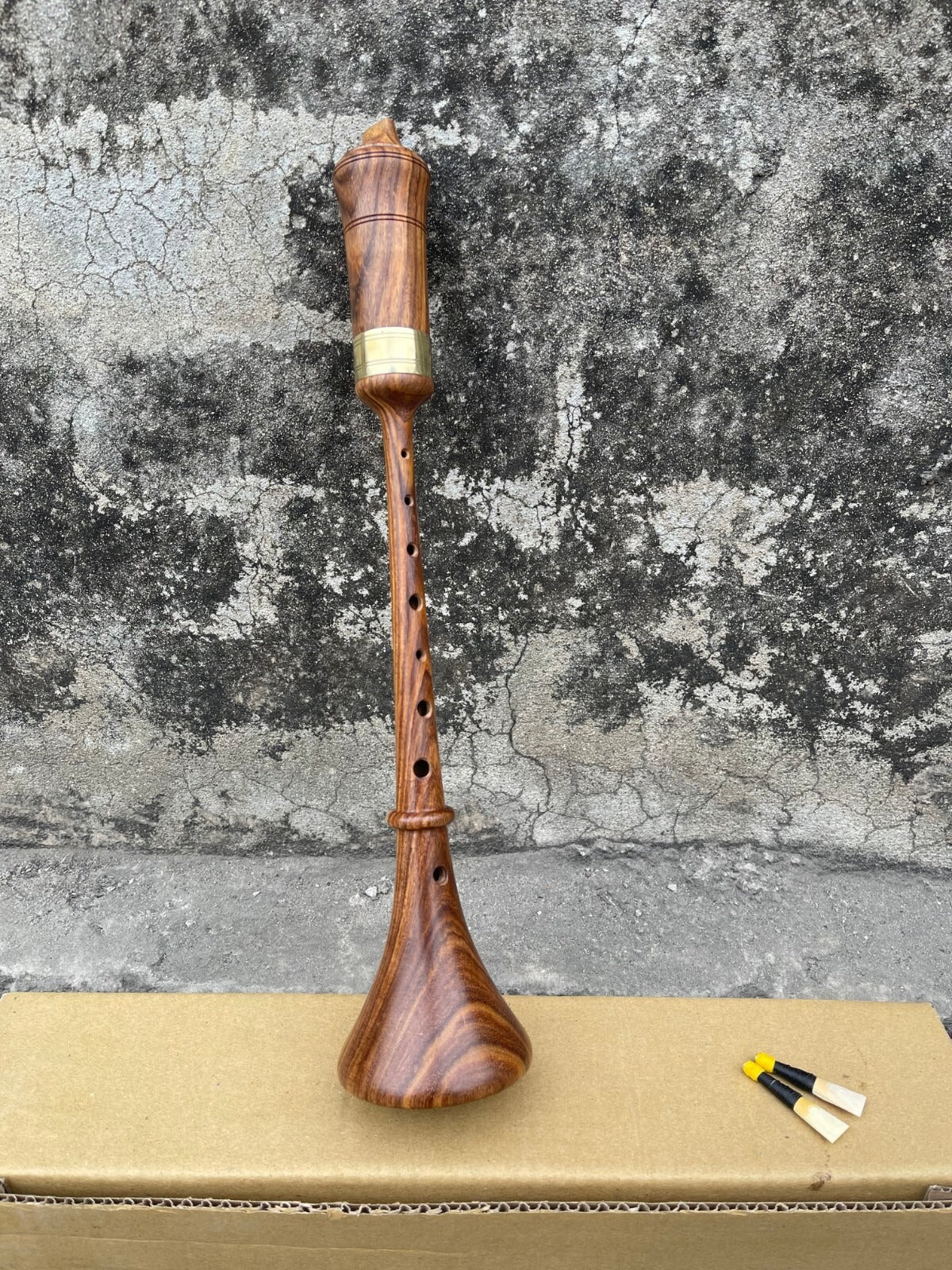 Handmade Rosewood Rauschpfeife Small Wooden Shawm Instrument with 2 Reeds