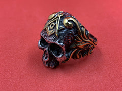 Masonic Skull Ring Stainless Steel Freemason Square Compass Biker Men’s Ring