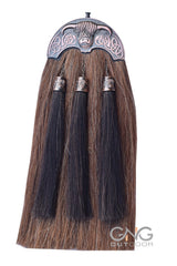 Brown Horse Hair Sporran Cow Cantle Three Black Tassels Bagpiper Kilt Sporran