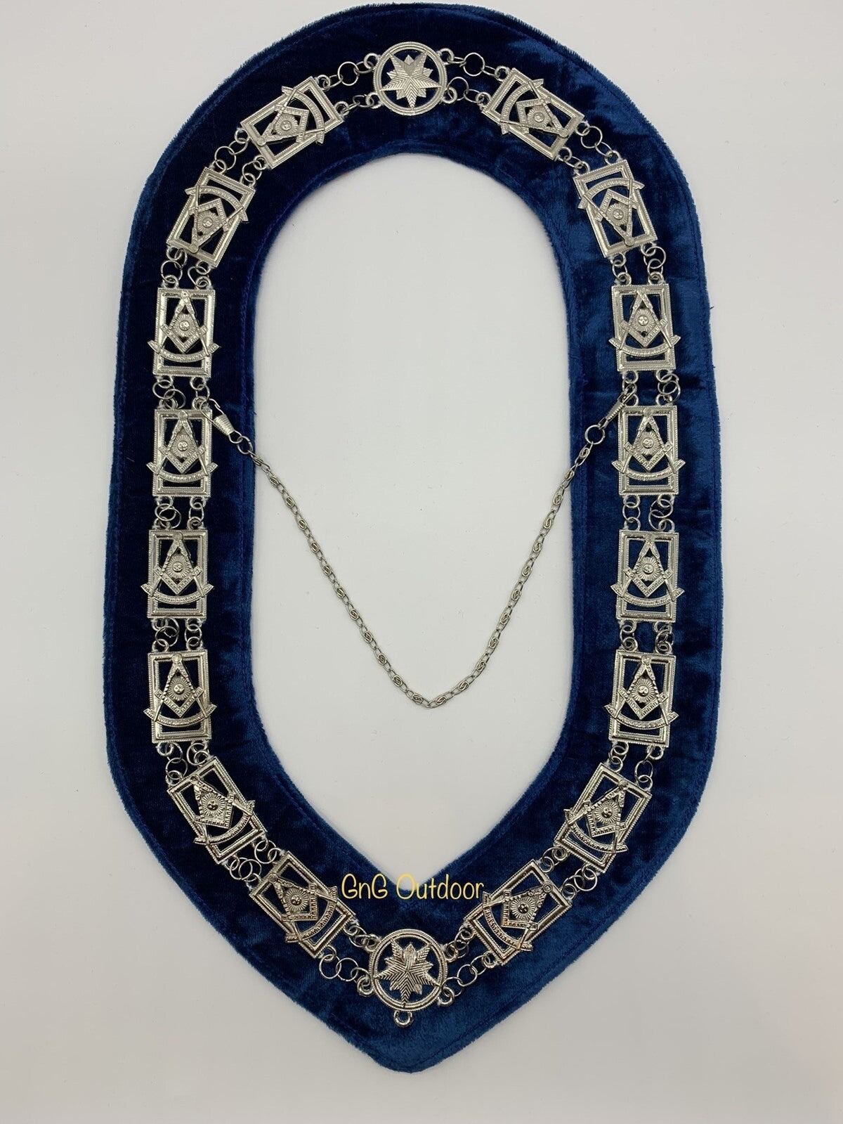 Masonic Past Master Regalia Silver Metal Chain Collar Blue Velvet Backing Freemason Lodge Collar