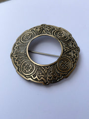 Scottish Brass Antique Celtic Fly Plaid Brooch - Antique Celtic Kilt Brooch