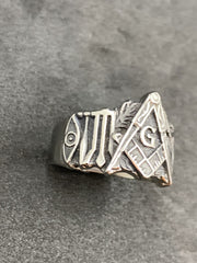 Masonic Square & Compass G Symbol Ring Freemason Stainless Steel Men’s Signet Ring