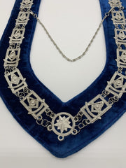 Masonic Past Master Regalia Silver Metal Chain Collar Blue Velvet Backing Freemason Lodge Collar