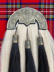 White Horse Hair Thistle Sporran Three Black Tassels Bagpiper Kilt Sporran