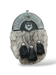 Scottish Men's Thistle fur Sporran 3 Black Fur Tassels With Chain Strap