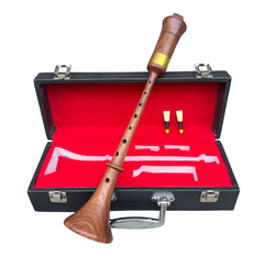 Rosewood Small A Rauschpfeife Wooden Medieval Shawm Instrument with Reeds and Carrying Case