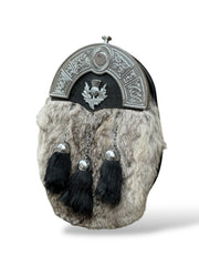 Scottish Men's Thistle fur Sporran 3 Black Fur Tassels With Chain Strap
