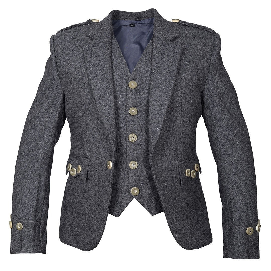 Men's Scottish Grey Argyle Style Wool Jacket 5 Button Vest Jacket
