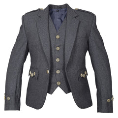 Men's Scottish Grey Argyle Style Wool Jacket 5 Button Vest Jacket
