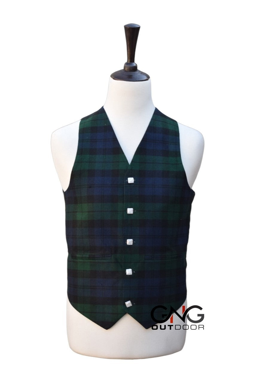 Men's Black Watch Tartan Waistcoat – 5 Button Scottish Wedding Kilt Vest