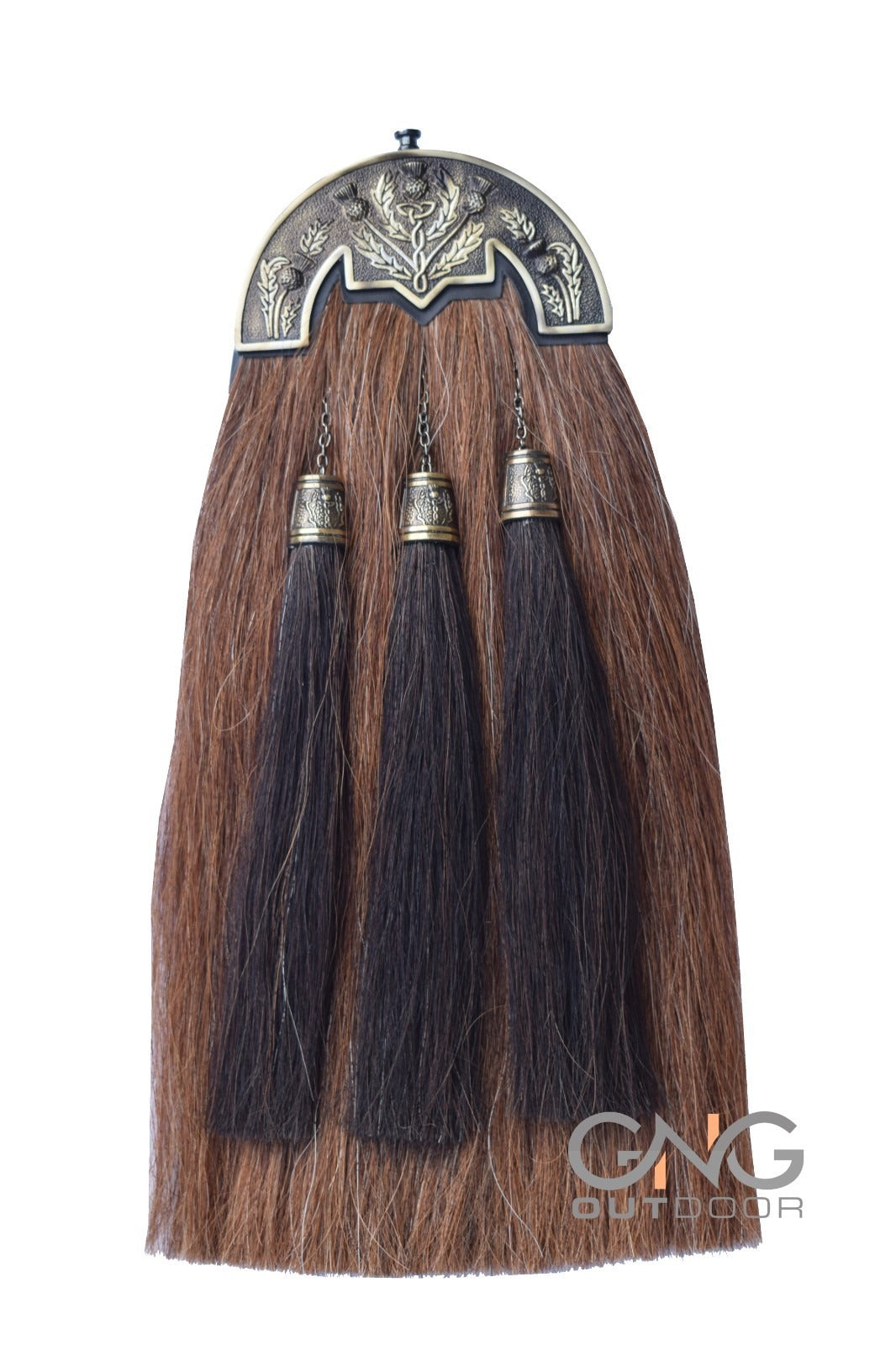 Brown Horse Hair Thistle Sporran Three Black Tassels Bagpiper Kilt Sporran
