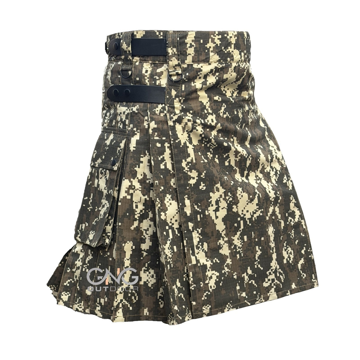 Men's Camo Leatherstrap kilt Cargo Pocket Utility kilt Size 28 to 60" inch