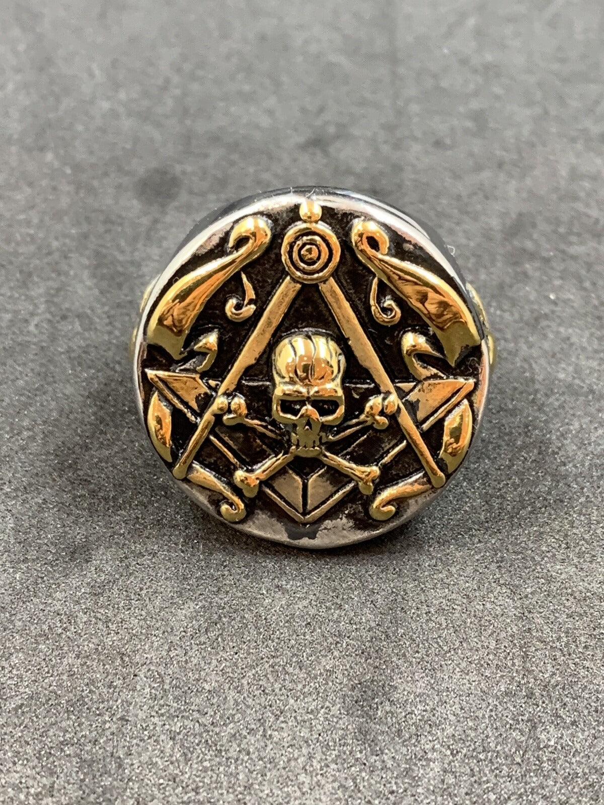 Masonic Skull Head Ring Stainless Steel Freemason Biker Ring Men’s Gothic Skull Jewelry
