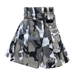 Men Grey Camo Leatherstrap kilt Camouflage Cargo Pocket Kilt Size 28 to 60" inch