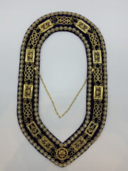 Masonic Grand Lodge Master Mason Gold Chain Collar on Blue Velvet with Beaded Trim