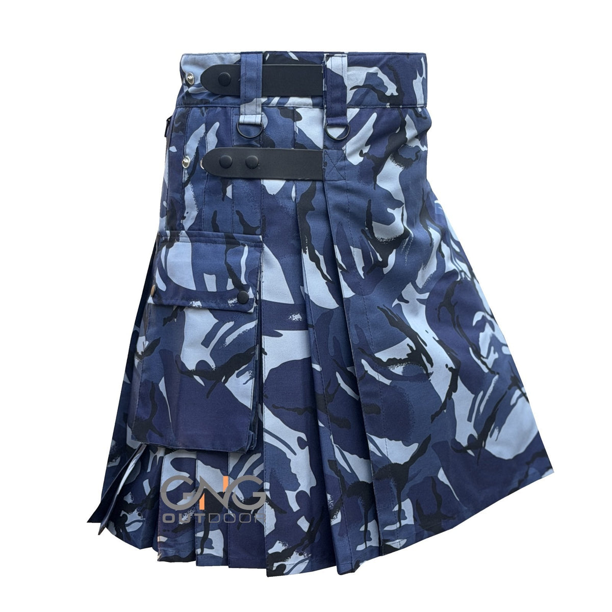 Men Blue Camo Leatherstrap kilt Camouflage Cargo Pocket Kilt Size 28 to 60" inch