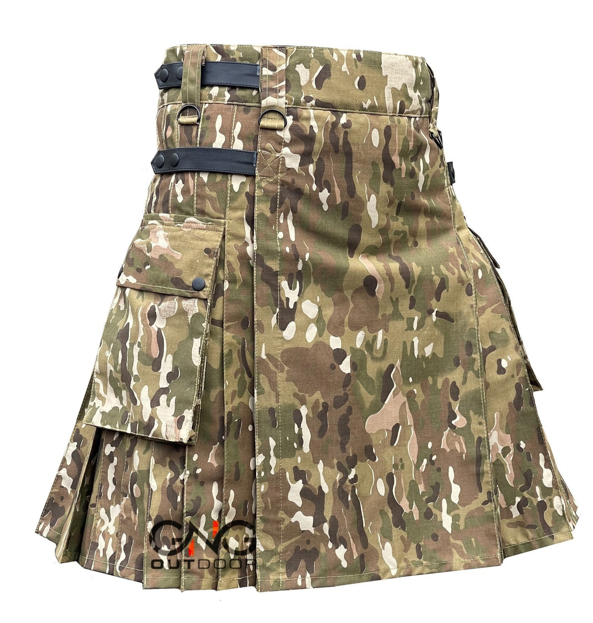 Men's Multicam Camo Utility Kilt – Scottish Tactical Cotton Modern Kilt with Leather Straps