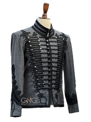 Grey Napoleonic Hussar Wool Military uniform jacket Handmade Scottish Jacket