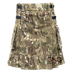 Men's Multicam Camo Utility Kilt – Scottish Tactical Cotton Modern Kilt with Leather Straps