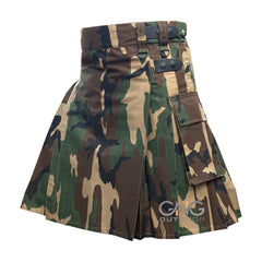 Scottish Camo Leatherstrap kilt Camouflage Cargo Pocket Kilt Size 28 to 60" inch