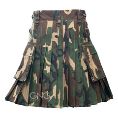 Scottish Camo Leatherstrap kilt Camouflage Cargo Pocket Kilt Size 28 to 60" inch