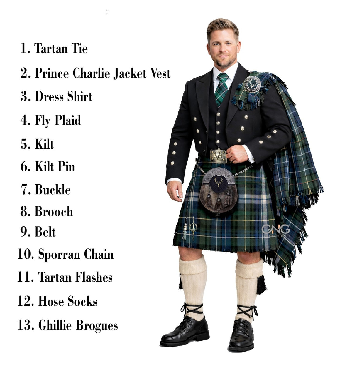 Men's 13 Pieces Stag Head Prince Charlie Jacket Outfit Complete kilt outfit