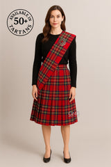 Scottish Ladies Kilt Back Pleated Skirt 20" Inch Length with Sash and Brooch
