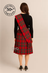 Scottish Ladies Kilt Back Pleated Skirt 20" Inch Length with Sash and Brooch