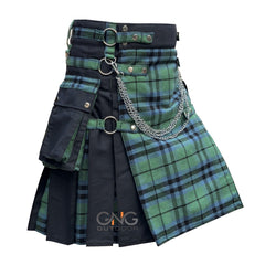 Men Scottish Gothic Kilt Keith Tartan Front Apron Utility Kilt Size 28-62