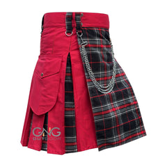 Men Scottish Red Gothic Kilt Front Tartan Apron Utility Kilt Size 28" to 62"