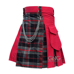 Men Scottish Red Gothic Kilt Front Tartan Apron Utility Kilt Size 28" to 62"