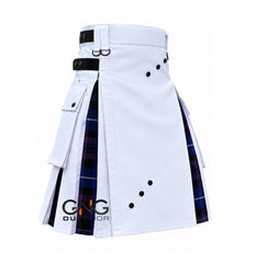 Scottish Leatherstrape Tartan kilt Pleats Men Highland White Utility Kilt Size