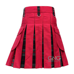 Men Scottish Red Gothic Kilt Front Tartan Apron Utility Kilt Size 28" to 62"