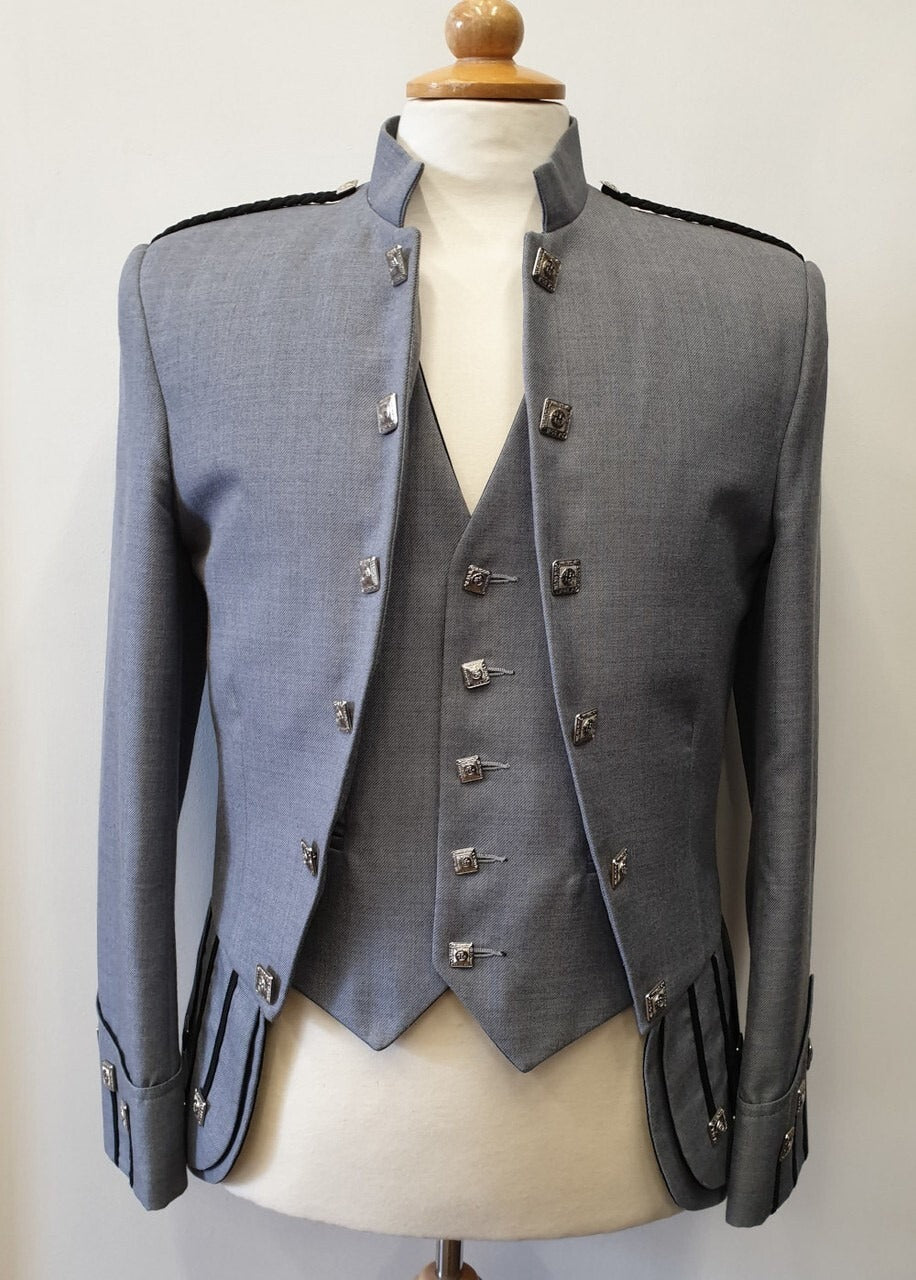 Scottish Grey Doublet Style Jacket Military Piper Drummer jacket & Vest