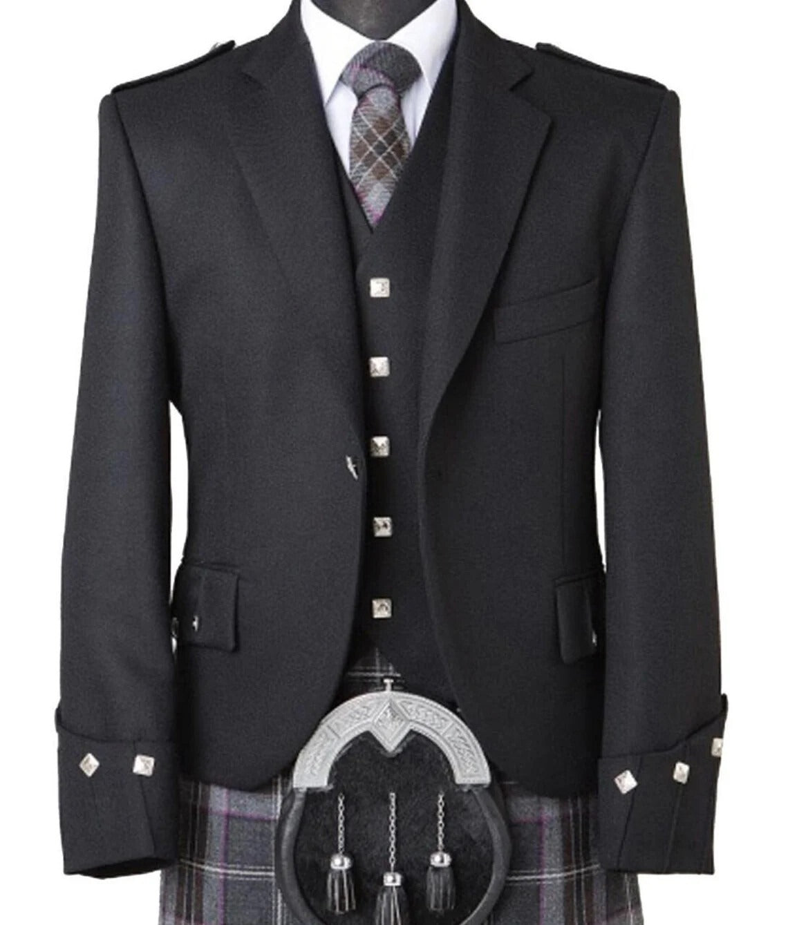Men's Black Scottish Argyle Kilt Jacket & Waistcoat – Traditional Highland Wedding Suit