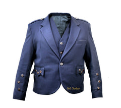 Men's Navy Blue Wool Argyle Kilt Jacket & Waistcoat – Scottish Highland Wedding Suit